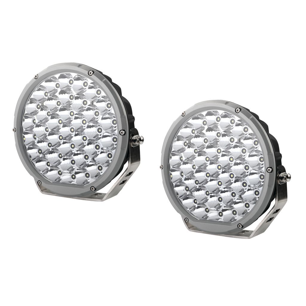 9" ROUND LED DRIVING LIGHTS - PAIR - SILVER BEZEL