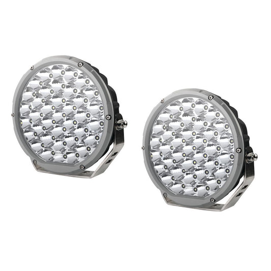 9" ROUND LED DRIVING LIGHTS - PAIR - SILVER BEZEL